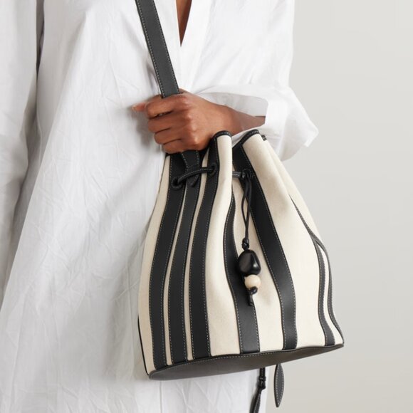 Hunting Season, extra large, leather-trimmed striped canvas bucket bag, black - Picture 2 of 4